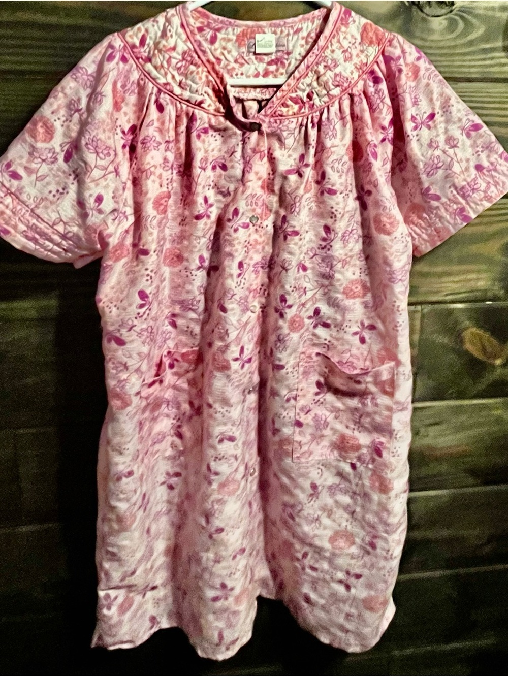 Vintage Lati Fashion Pink Floral Quilted House Dress Muumuu Plus Size 1X